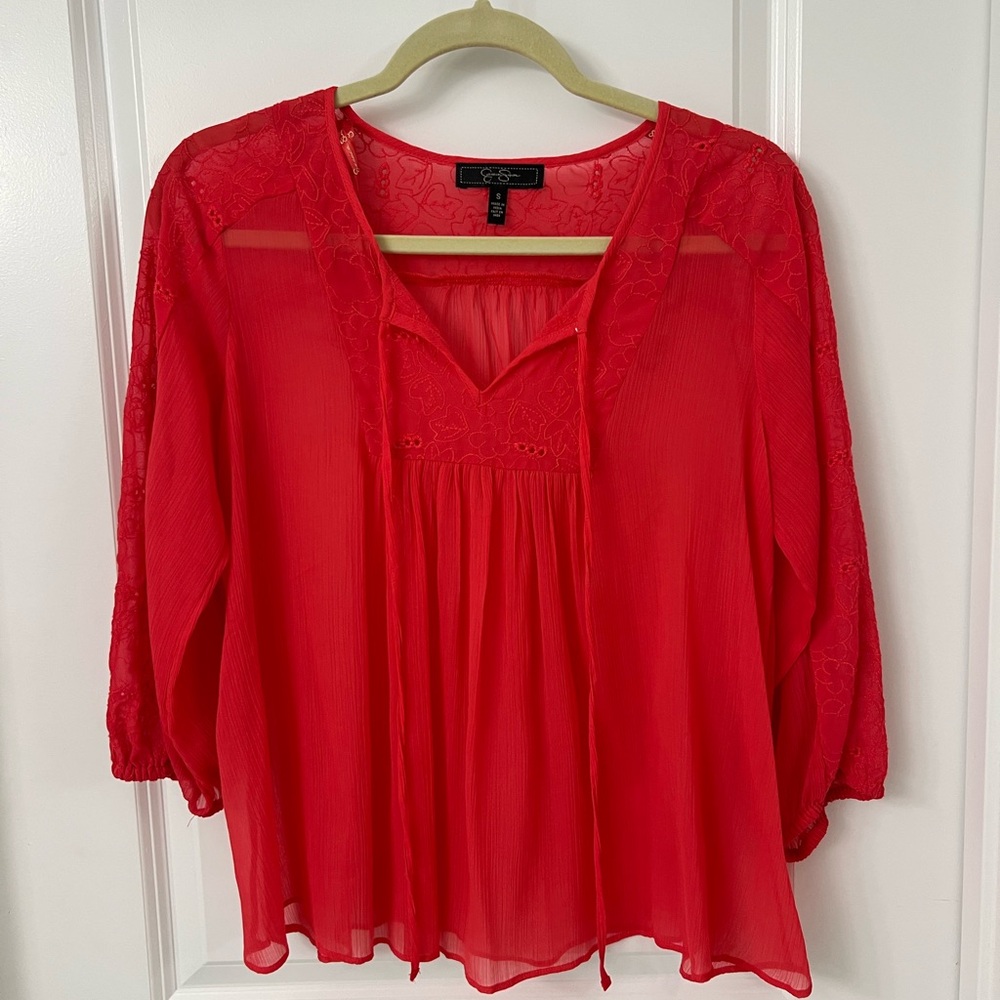 Sheer Colorful Hot Pink 3/4 Sleeve Top
